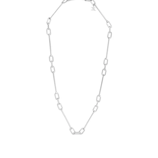 Celine Charms Thin Short Chain Necklace In Brass With Rhodium Finish