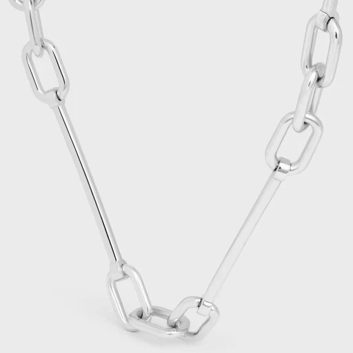 Celine Charms Thin Short Chain Necklace In Brass With Rhodium Finish