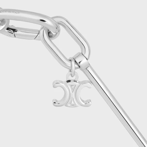 Celine Charms Thin Short Chain Necklace In Brass With Rhodium Finish