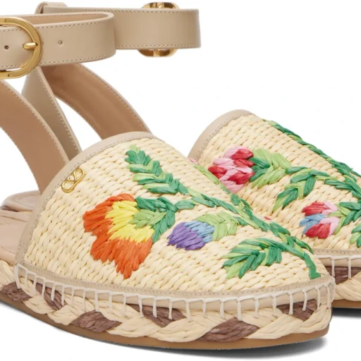 Polished Leather And Woven Faux Espadrilles