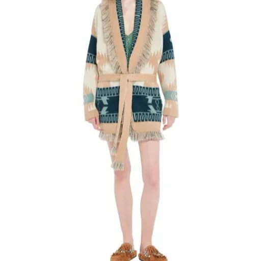 Alanui Icon Jacquard Fringed Belted Cardigan