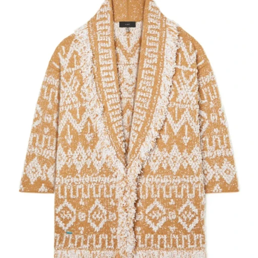 Send Beat Geometric-Pattern Fringed Cardi-Coat