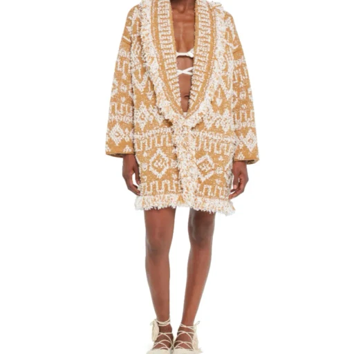Send Beat Geometric-Pattern Fringed Cardi-Coat