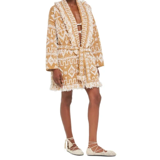 Send Beat Geometric-Pattern Fringed Cardi-Coat