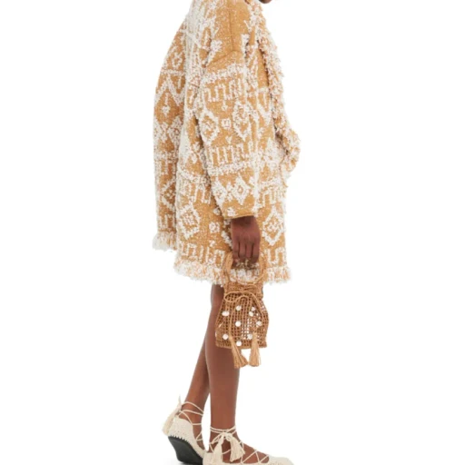 Send Beat Geometric-Pattern Fringed Cardi-Coat