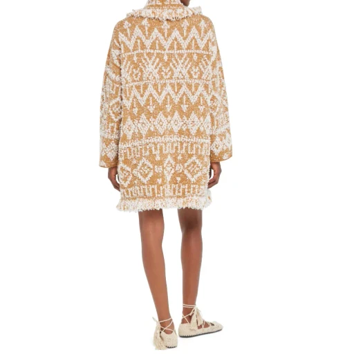 Send Beat Geometric-Pattern Fringed Cardi-Coat