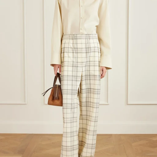 Plaid Wide-Leg Casual Pants
