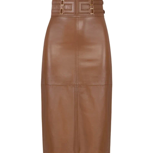 Elisabetta Franchi Logo Embossed Leather Skirt