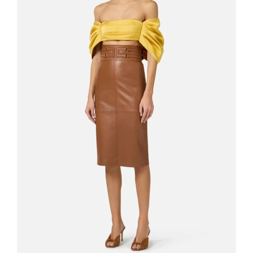 Elisabetta Franchi Logo Embossed Leather Skirt
