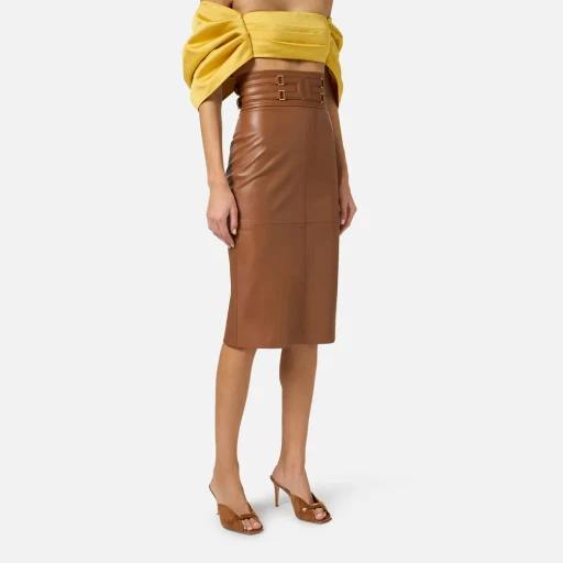 Elisabetta Franchi Logo Embossed Leather Skirt