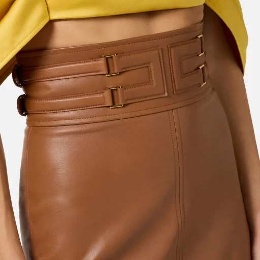 Elisabetta Franchi Logo Embossed Leather Skirt