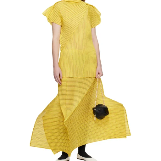 Pleated Semi-Transparent Plain Weave Cover-Up