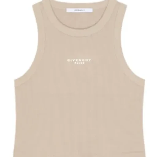 Cropped Tank Top In Cotton With Givenchy Paris Print