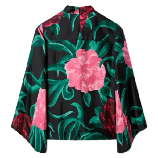 La Doublej Peony Print Silk Top