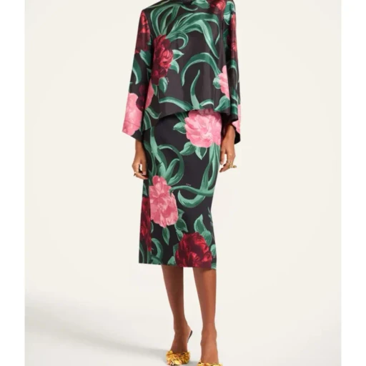 La Doublej Peony Print Silk Top