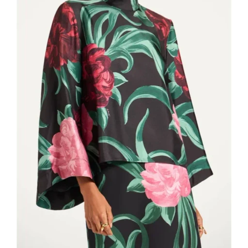 La Doublej Peony Print Silk Top