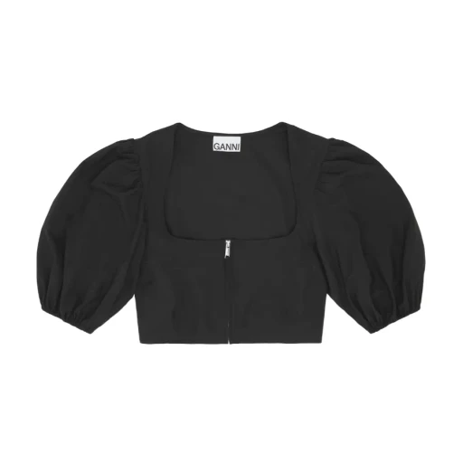 Ganni Puff Sleeved Cropped Top