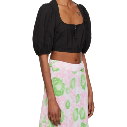 Ganni Puff Sleeved Cropped Top