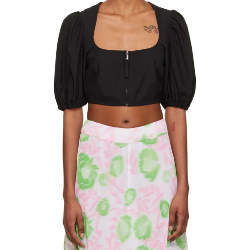 Ganni Puff Sleeved Cropped Top