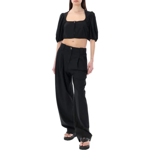Ganni Puff Sleeved Cropped Top