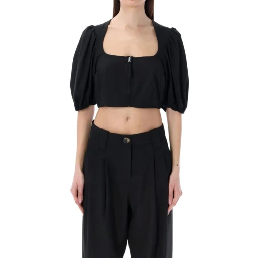 Ganni Puff Sleeved Cropped Top