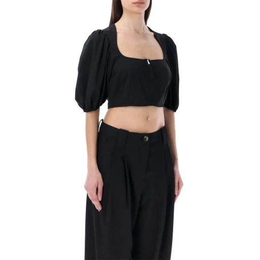 Ganni Puff Sleeved Cropped Top