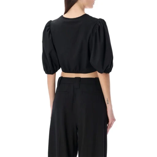 Ganni Puff Sleeved Cropped Top