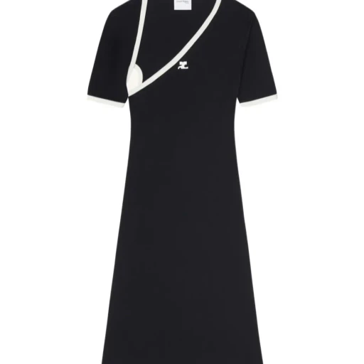 CourrÈGes Asymmetric-Neck Contrasted Trim Mini Dress