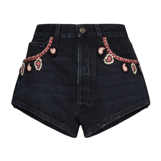 Alanui Pattern Embroidered Denim Shorts