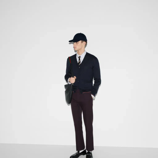 Wool Knit Cardigan With Web
