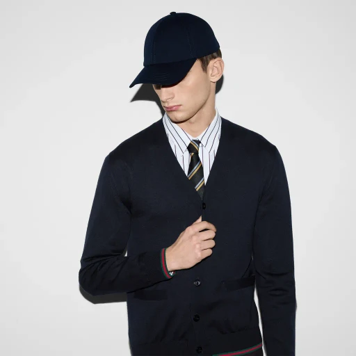 Wool Knit Cardigan With Web