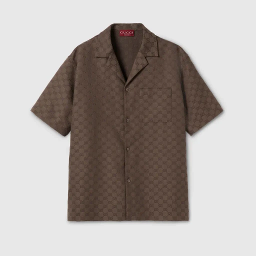 Gg Canvas Linen Blend Bowling Shirt