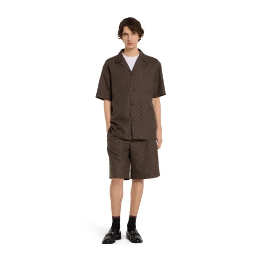 Gg Canvas Linen Blend Bowling Shirt