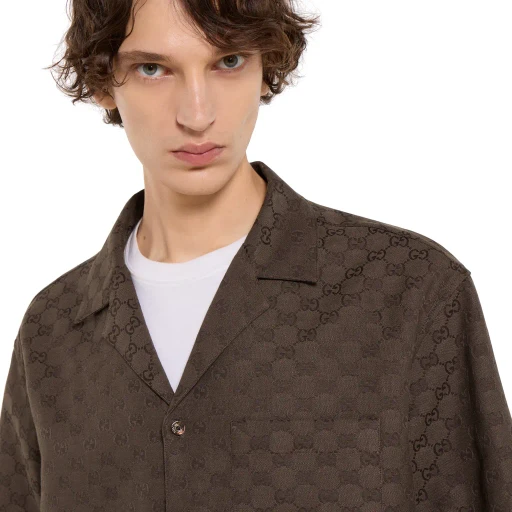 Gg Canvas Linen Blend Bowling Shirt