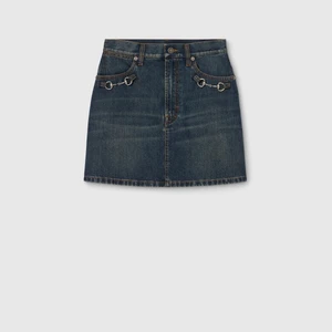Cotton Denim Skirt With Horsebit
