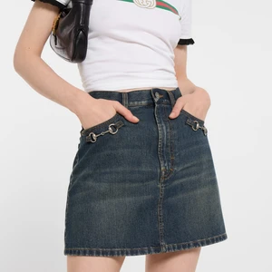 Cotton Denim Skirt With Horsebit
