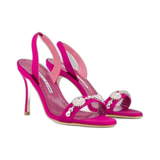 Pink Satin Embellished Slingback Sandals