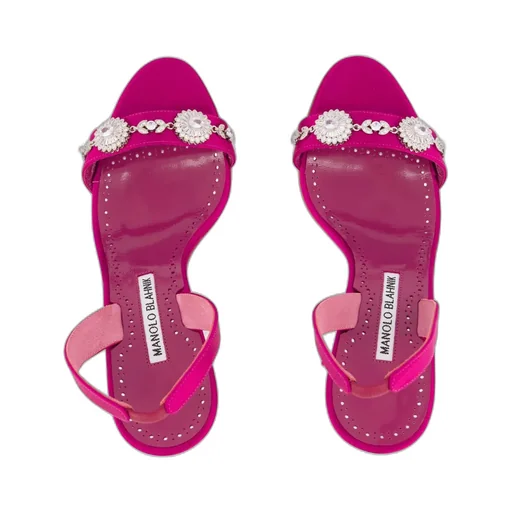 Pink Satin Embellished Slingback Sandals