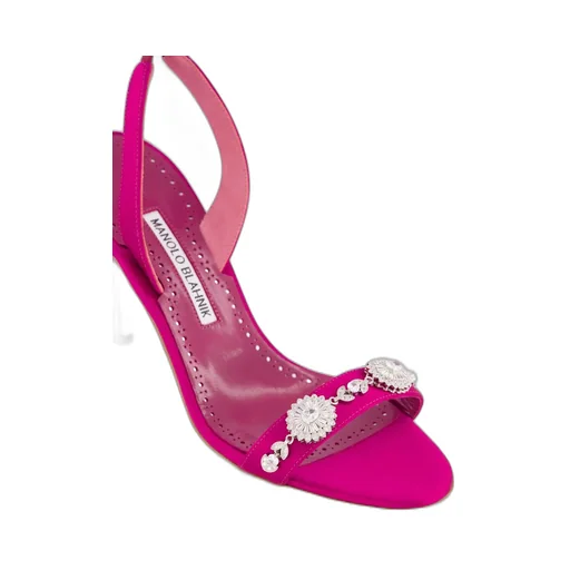 Pink Satin Embellished Slingback Sandals