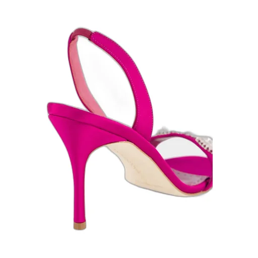 Pink Satin Embellished Slingback Sandals