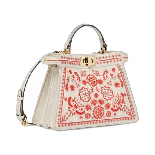 Canvas Bag With Coral Bandana Embroidery