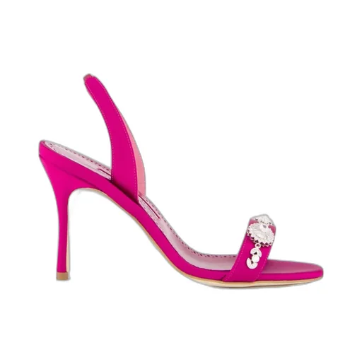 Pink Satin Embellished Slingback Sandals