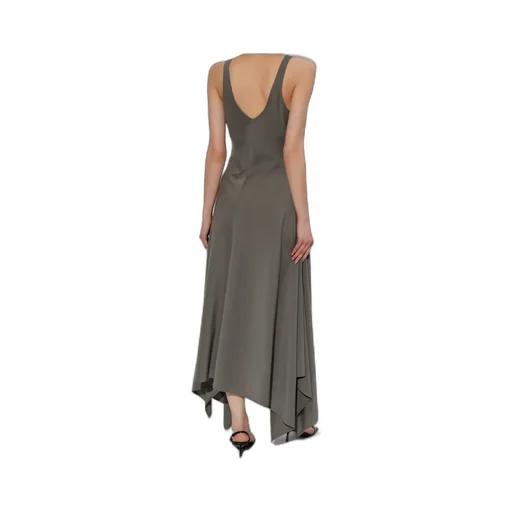 Ami Asymmetric Hem Midi Dress