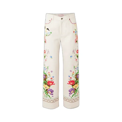 Valentino Logo Patch Floral Patterned Jeans