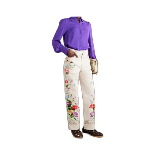 Valentino Logo Patch Floral Patterned Jeans
