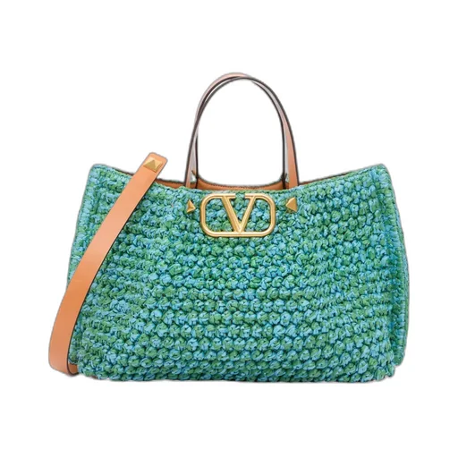 Valentino Logo Plaque Woven Tote Bag