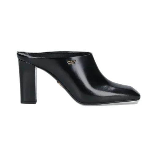 Prada Logo Detailed Square Toe Slip-On Mules