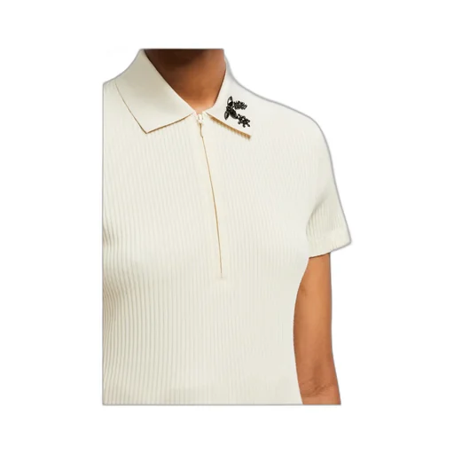 Moncler Crystal-Embellished Knit Polo Top