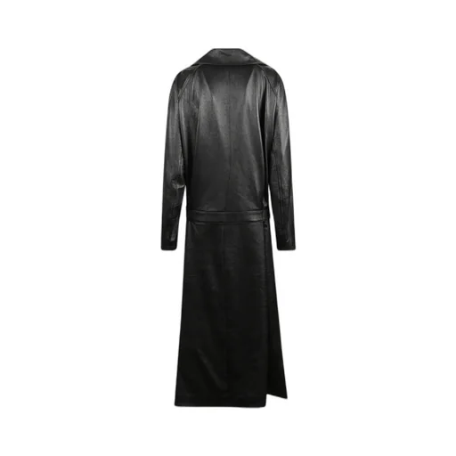 Long-Sleeved Leather Trench Coat