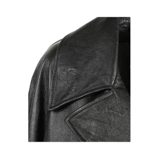 Long-Sleeved Leather Trench Coat